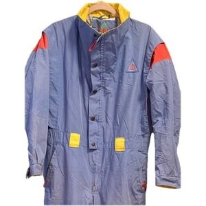 Vtg 80s 90s Ski Suit One piece Snowsuit SOS Sweden Blue Colorblock Retro